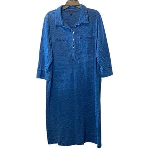 Talbots Midi Dress Women’s 2X Blue Collared 3/4 Sleeve Casual Preppy 10% Cotton